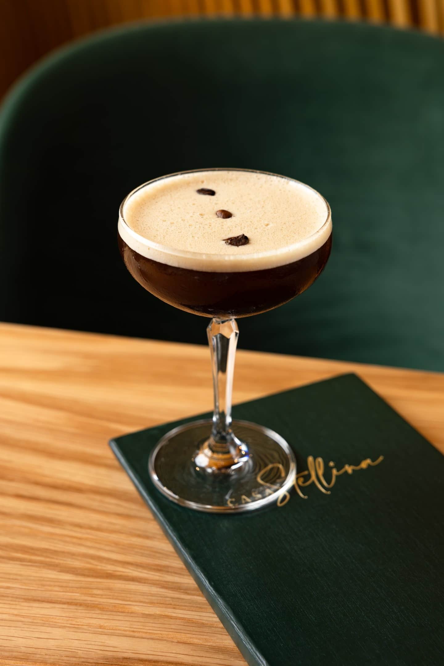 Espresso martini on a Casa Stellina menu cover