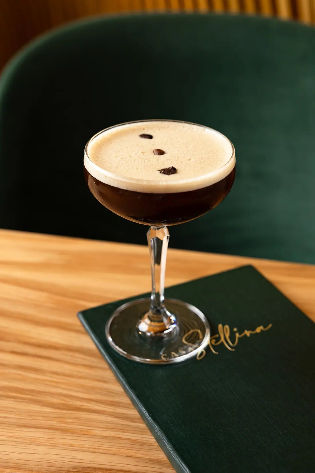 An espresso martini on the bar