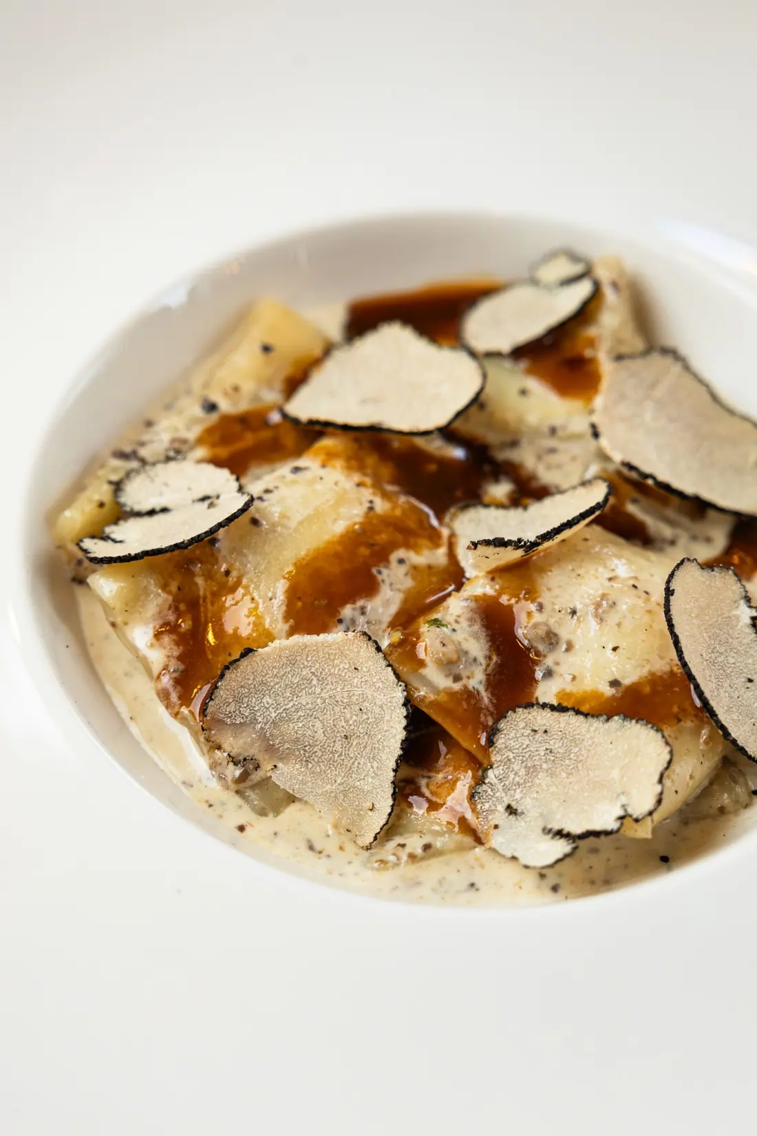Truffle ravioli, plated